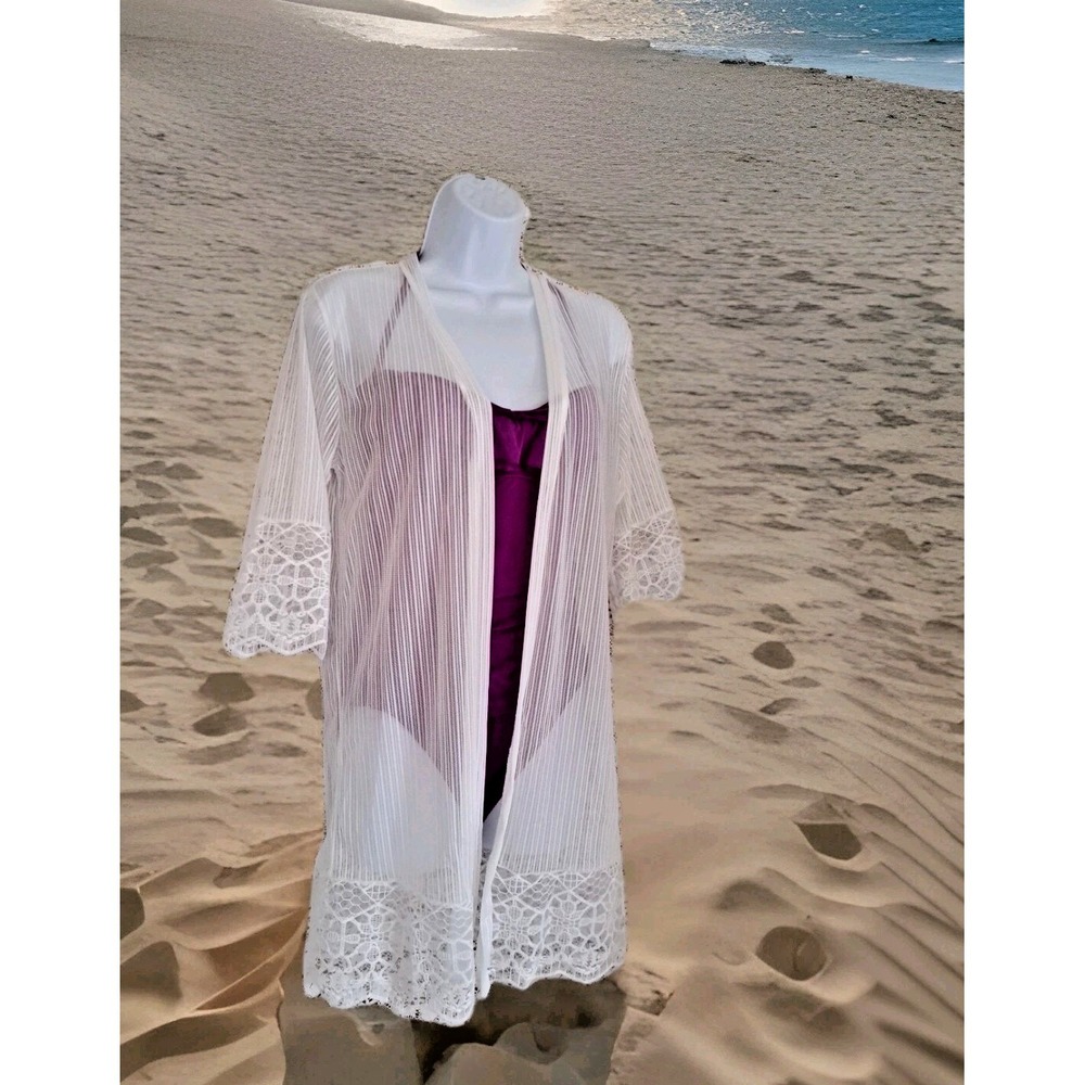 White Lace Swim Cover-Up L Festival Vacation Kimono Beach Boho Resort Wear NWT
